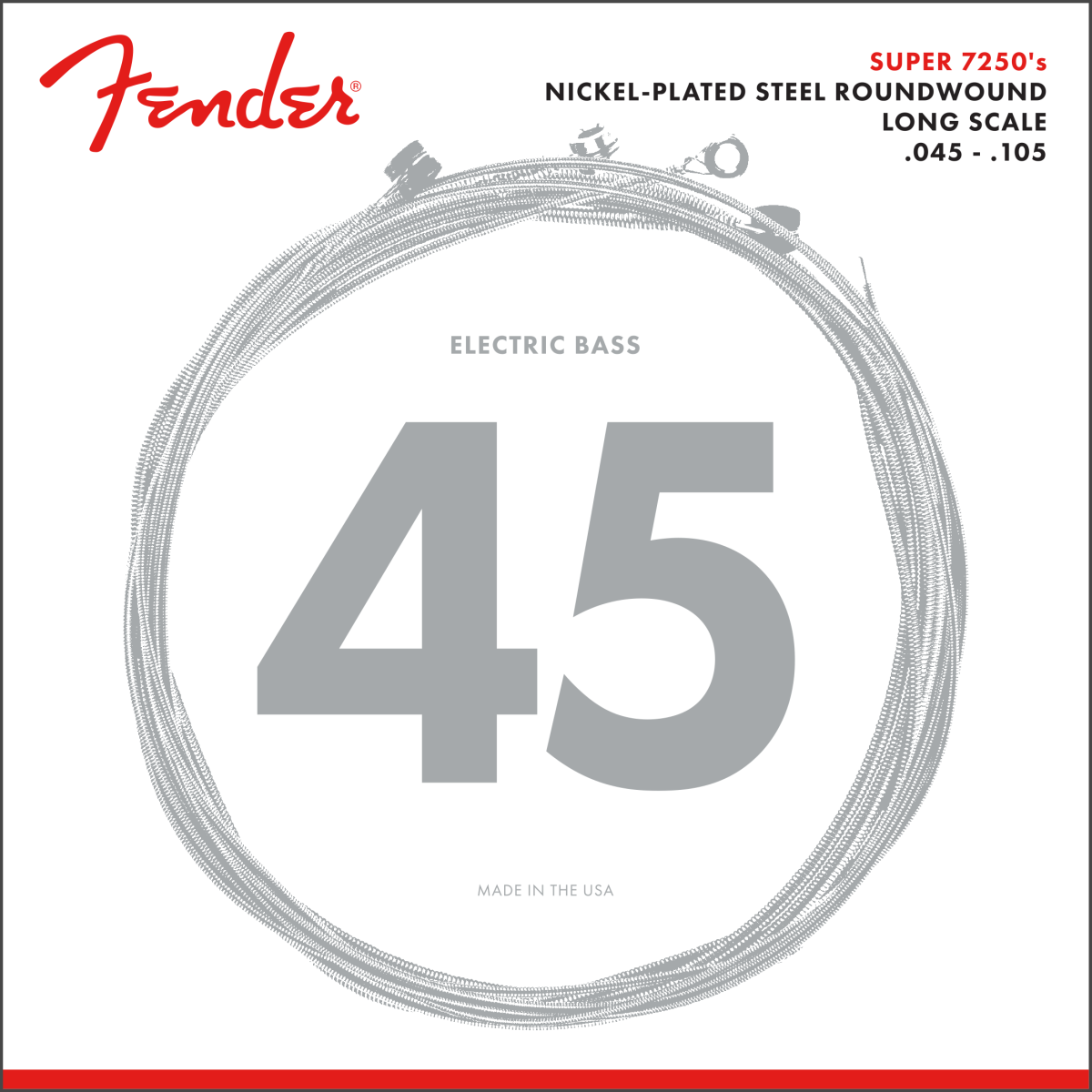 7250 Bass Guitar Strings by Fender | Nickel Plated Steel | Long Scale, 7250M .045-.105