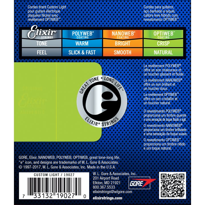 Elixir Custom Light OPTIWEB 09 - 46 Electric Guitar Strings | Light High/Heavy Low Hybrid