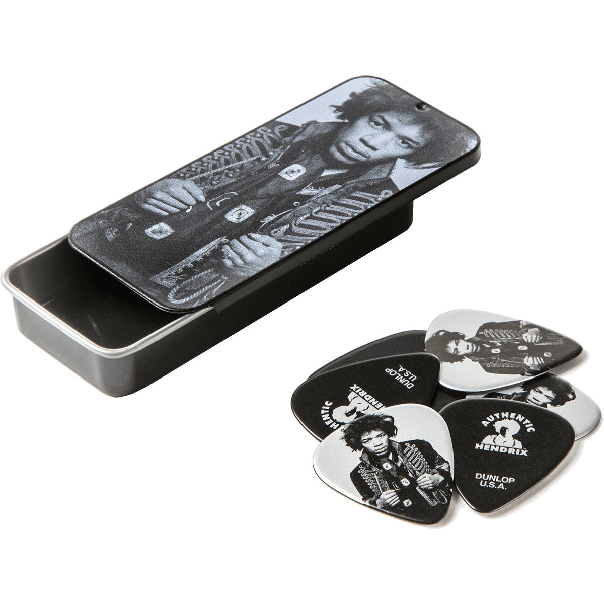 Jimi Hendrix Mankowitz Pick Tin by Dunlop | 6 Plectrums in Collectors Tin | ADU JHCT14H