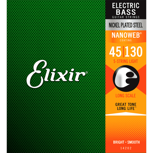 Elixir 45-130 5 String Electric Bass Guitar String Set | Nickel Plated Steel | Nanoweb Coating