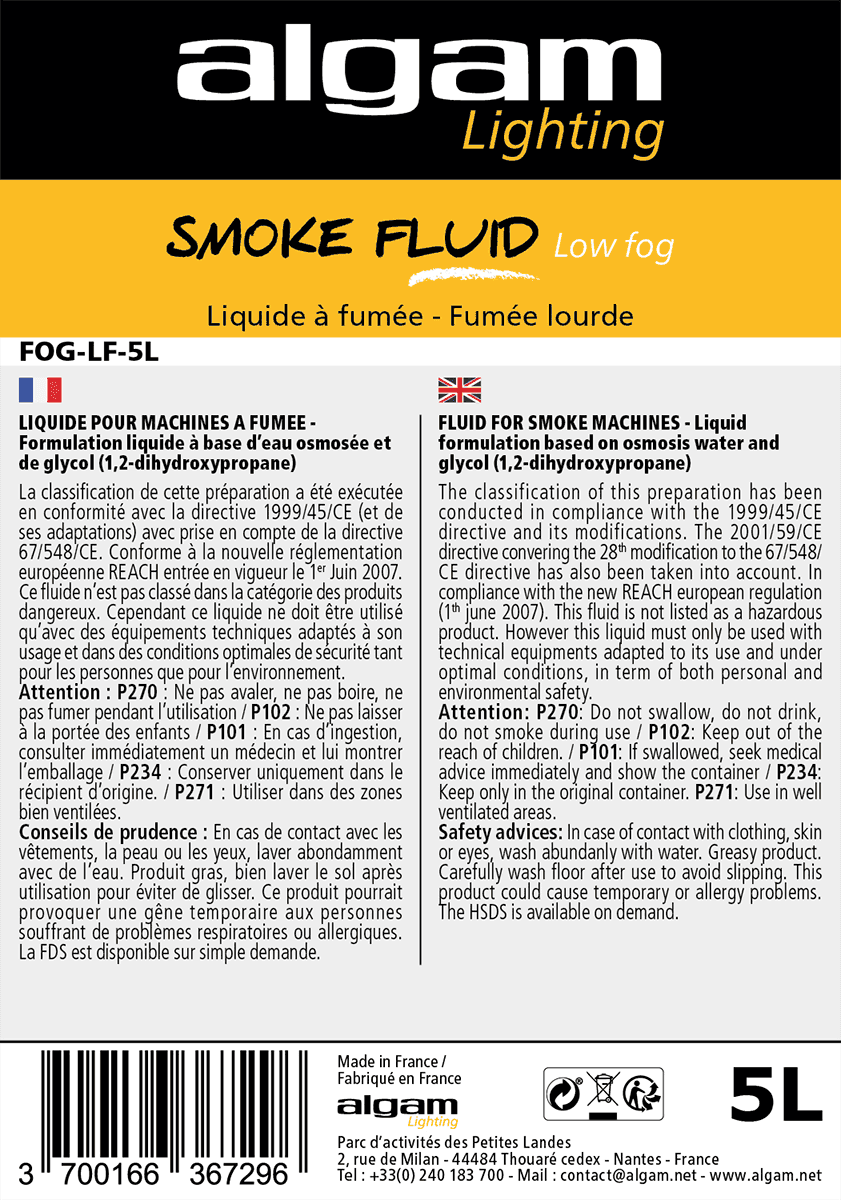 Algam Lighting FOG-LF-5L Υγρό Καπνού | Low Fog | 5 L