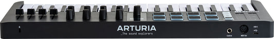 Arturia MiniLab 3 Черен | 37-клавишна USB-C MIDI клавиатура контролер с 8 енкодера | 8 чувствителни на скорост/натиск RGB подсвети падове | 4 плъзгача | Включен софтуер