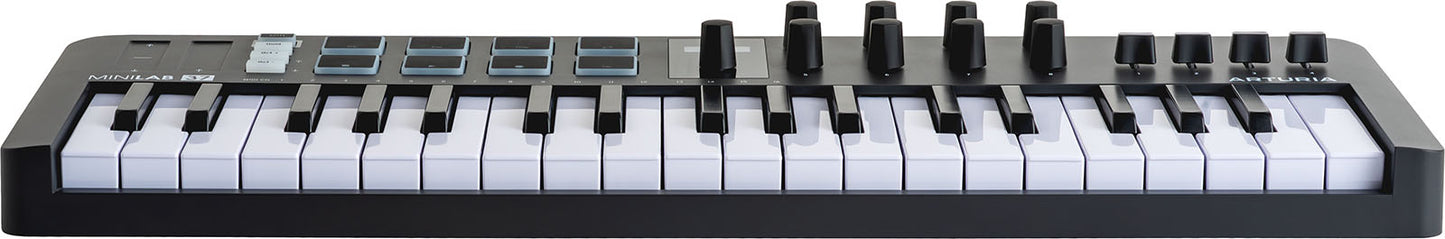 Arturia MiniLab 3 Black | Ελεγκτής MIDI USB-C με Πληκτρολόγιο 37 Πλήκτρων και 8 Encoders | 8 Pads RGB Ευαίσθητα σε Ταχύτητα/Πίεση | 4 Sliders | Περιλαμβάνεται Λογισμικό