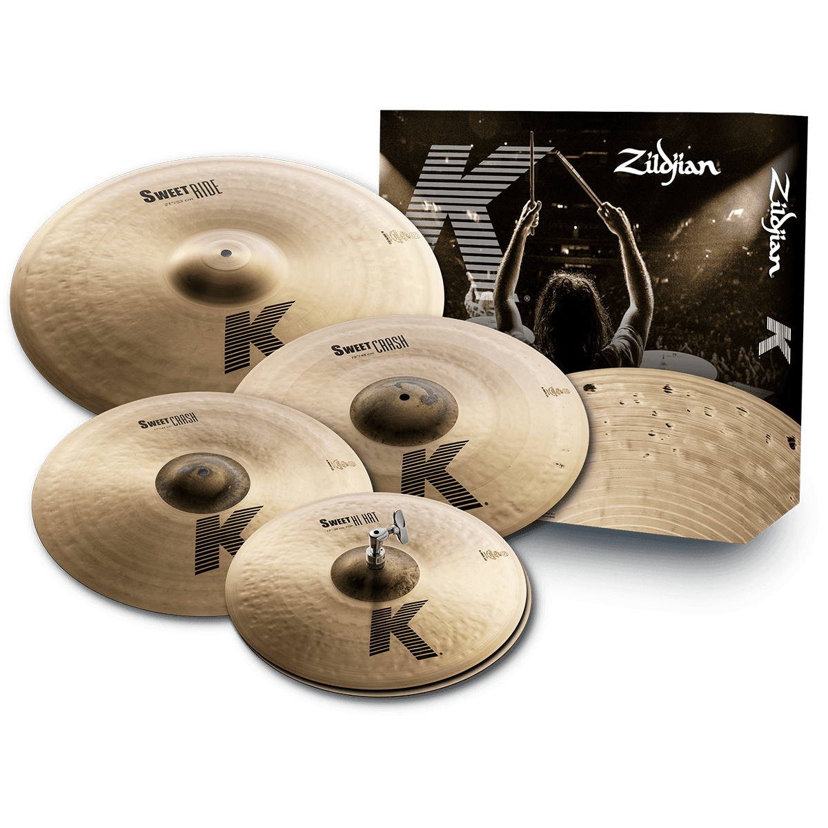 Zildjian K Sweet KS5791 Cymbal Pack | 15” Sweet Hi-Hat, 17” Sweet Crash, 19” Sweet Crash, 21” Sweet Ride