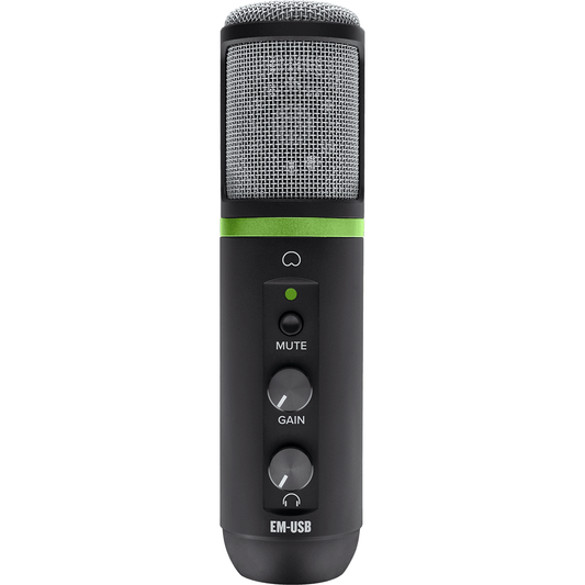 Mackie EM-USB USB Condenser Microphone | USB Microphone with Gain, Mute, and Headphone Volume Controls | Tabletop Tripod | Microphone Clip | Including Recording Software