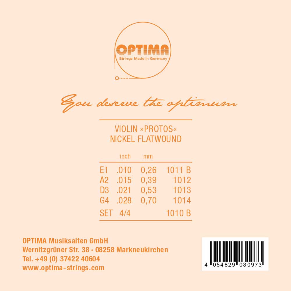 Optima Protos 1010B 4/4 Violin String Set | Pure Nickel | e" Ball End