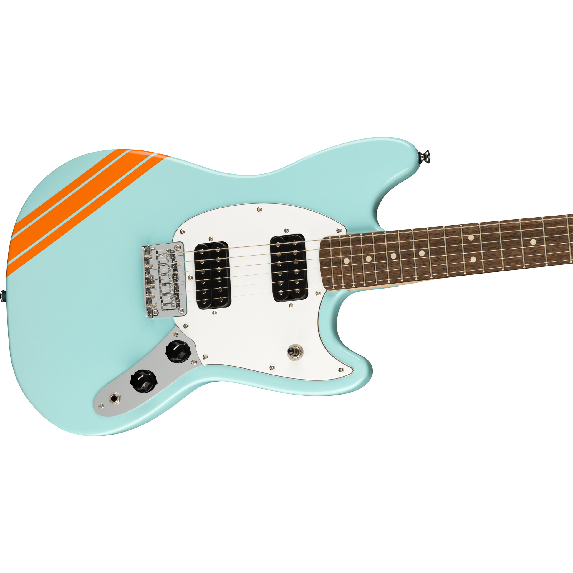 Fender SQ FSR Bullet Competition Mustang HH | Daphne Blue with Orange Stripes | LIMITED EDITION