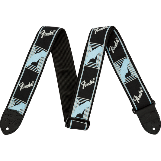 Fender Monogrammed Strap for Guitar and Bass | Black/Light Grey/Blue