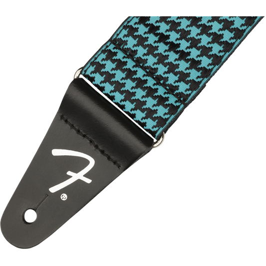 Teal Houndstooth Jacquard Strap by Fender | Polyester instrument strap | Adjustable Length