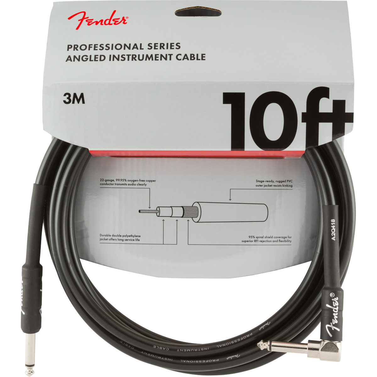 Fender Professional Series Instrument Cable 3m | Angled Jack | Black