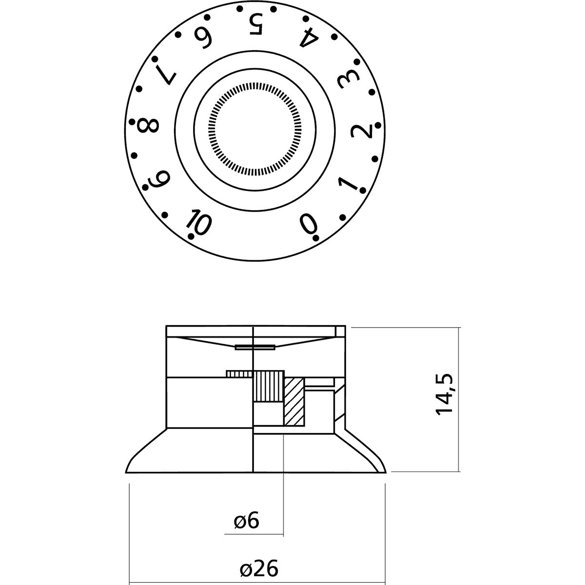 Top Hat Knobs | Type SG | Black | 3 Pcs | By Yellow Parts | ADI EZ2215B