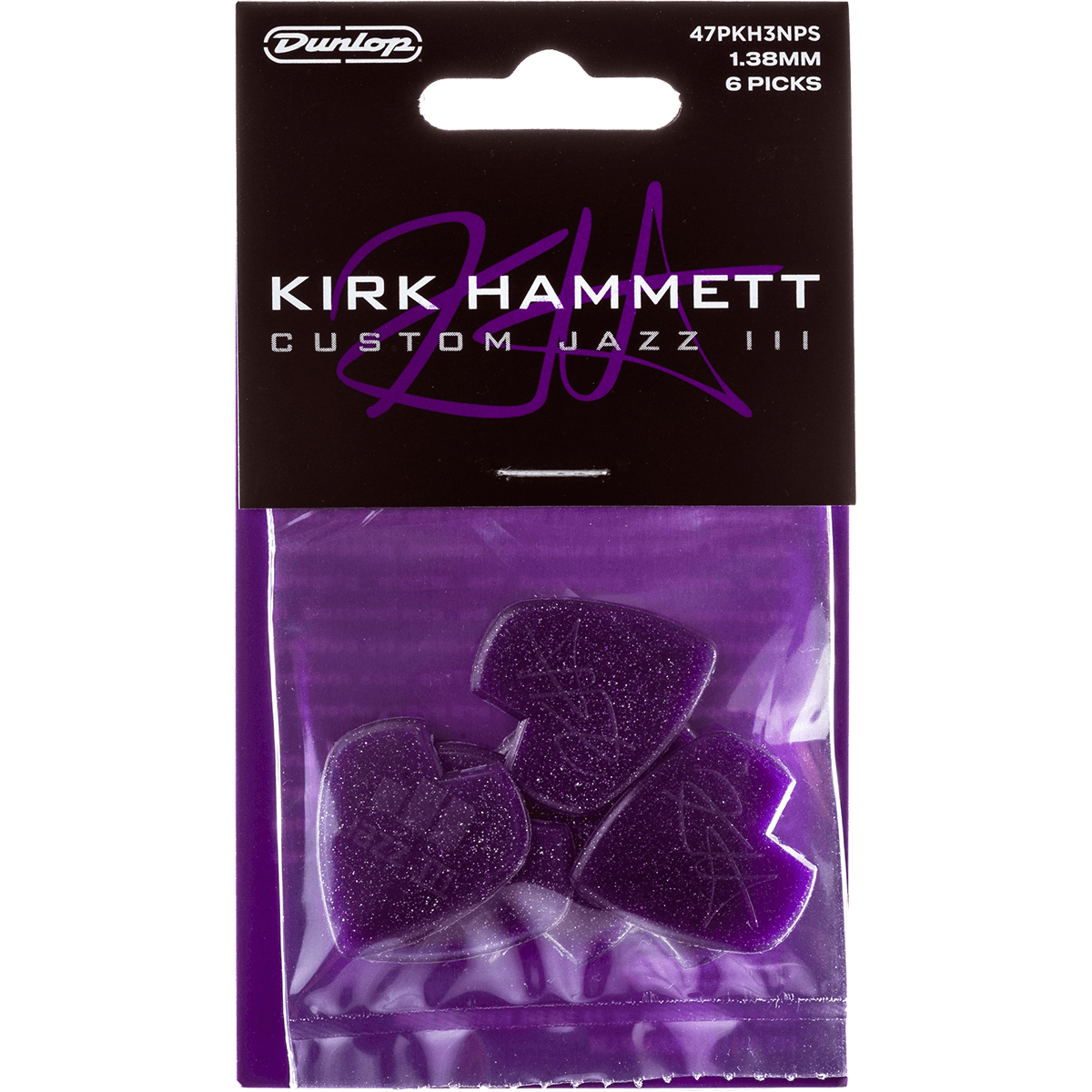 Dunlop Kirk Hammet Signature Custom Jazz III Guitar Picks | Pack of 6 | Purple