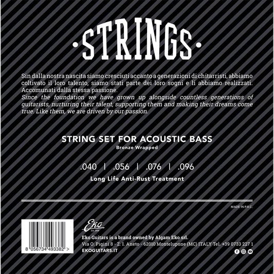 EKO 40-96 Acoustic Bass Guitar String Set | Long Life Anti Rust Treatment | CEK ABB4096M