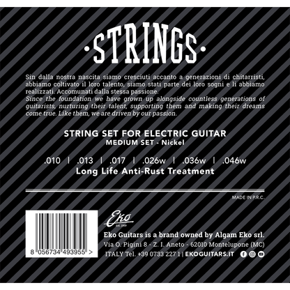 EKO 10-46 Electric Guitar String Set | Long Life Anti-Rust Treatment | CEK EL1046R