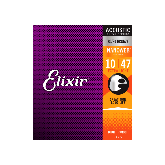 Nanoweb 80/20 Bronze 10 - 47 Acoustic Guitar Strings | Extra Light | By Elixir