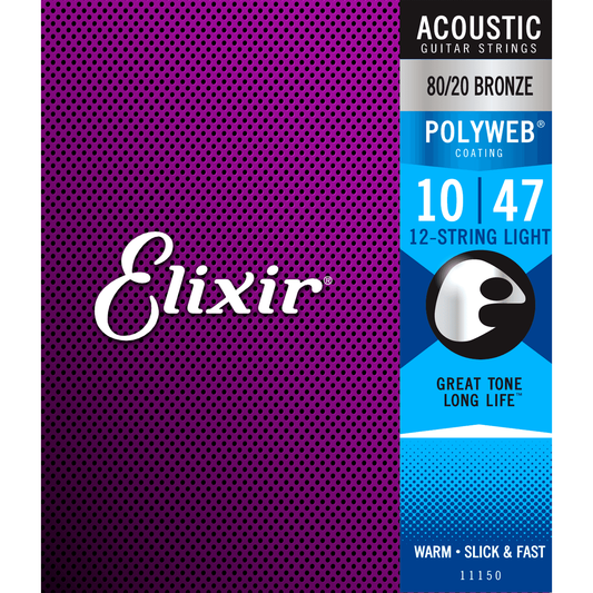 Elixir | Set 12 Strings for Acoustic Guitar 10/47 – 10/27 | Light | POLYWEB | 80/20 Bronze | CEL 11150