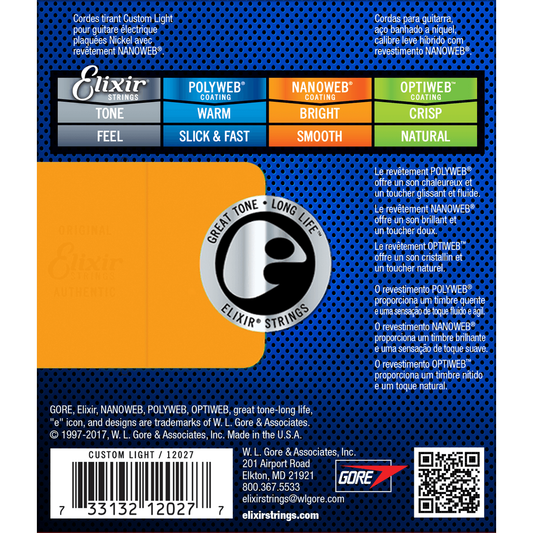 Elixir | Set Strings for Electric Guitar 09/46 | Custom Light | Nickel Plated Steel | CEL 12027