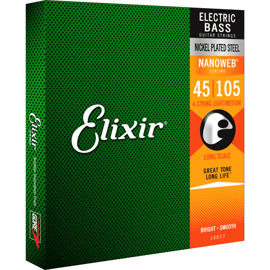 Elixir 45-105 Electric Bass Guitar String Set | Nickel Plated Steel | Nanoweb Coating