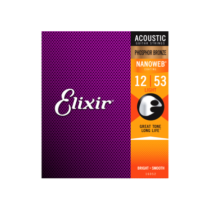 Nanoweb Phosphor Bronze 12 - 53 Acoustic Guitar Strings | Light | By Elixir