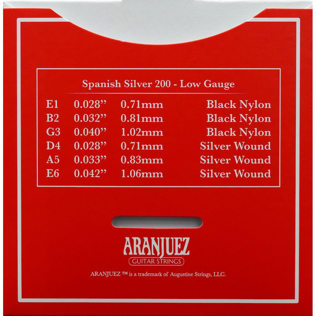 ARANJUEZ Spanish Silver Set 200 Low Tension Black Nylon / Silver Wound Strings Classical Guitar Strings | CRZ AR200