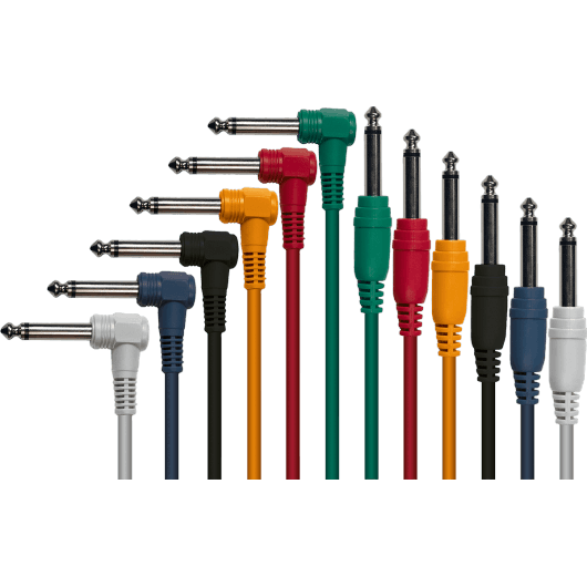 Patch Cables 1/4"Mono Jack - 1/4" Angled Jack | Pack of 6 - 90cm | Instrument Cable | By Yellow Cable