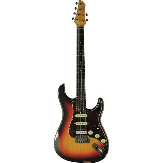 Aire Relic Sunburst | Vintage Strat Type Electric Guitar by EKO | HSS with Coil Split