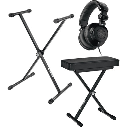 Key Bundle Black by QuikLok | Keyboard Stand | Keyboard Bench | Monitoring Headphones