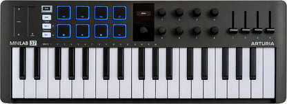 Arturia MiniLab 3 Black | Ελεγκτής MIDI USB-C με Πληκτρολόγιο 37 Πλήκτρων και 8 Encoders | 8 Pads RGB Ευαίσθητα σε Ταχύτητα/Πίεση | 4 Sliders | Περιλαμβάνεται Λογισμικό