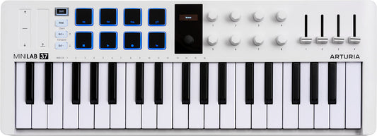 Arturia MiniLab 3 | 37-клавишна USB-C MIDI клавиатура с 8 енкодера | 8 чувствителни на натиск RGB подсветими пада | 4 фейдъра | Включен софтуер