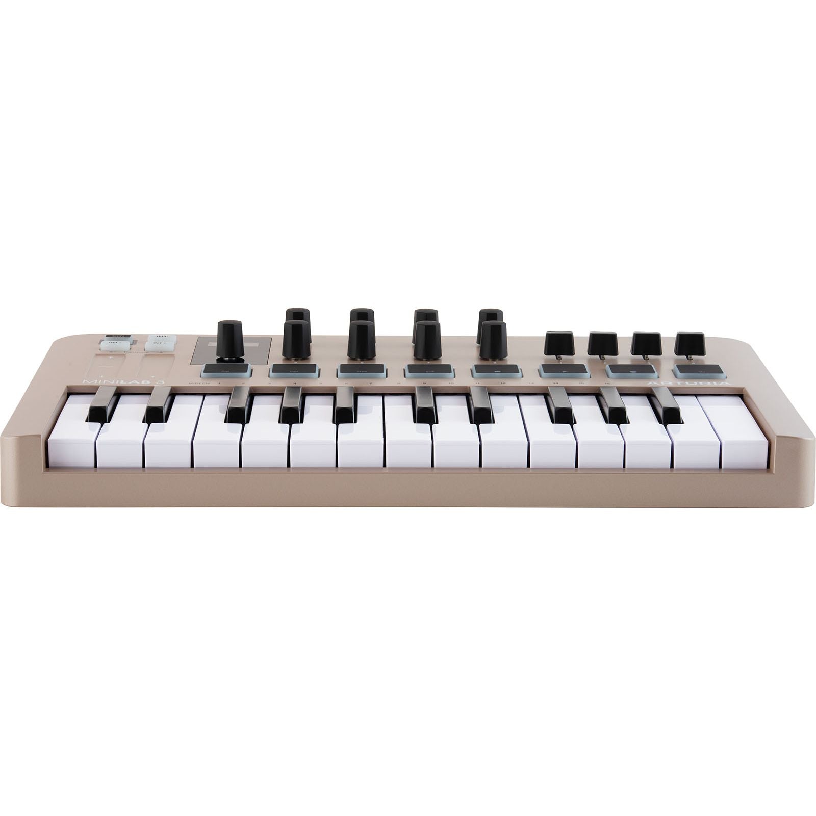 Arturia MiniLab 3 Champagne | 25-note USB-C MIDI Keyboard Controller with 8 Encoders | 8 Velocity/Pressure Sensitive RGB-backlit Pads | 4 Sliders | Software Included