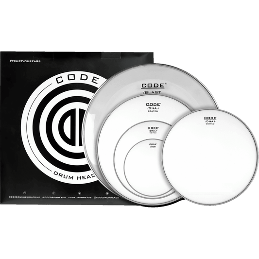 CODE Drumheads FPGENCTDR DNA Coated Full Pack Drum Heads | 10”, 12”, 16” Tom Heads, 22” Bass Drum Head and 14” Snare Head