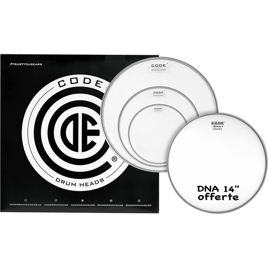 CODE DRUMHEADS DNA Rock Pack Drum Heads | 10", 12", 16" clear tom heads and 14" coated