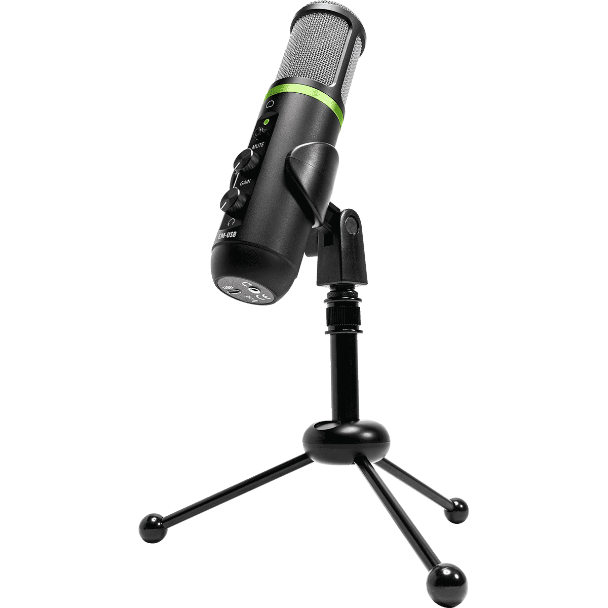 Mackie EM-USB USB Condenser Microphone | USB Microphone with Gain, Mute, and Headphone Volume Controls | Tabletop Tripod | Microphone Clip | Including Recording Software