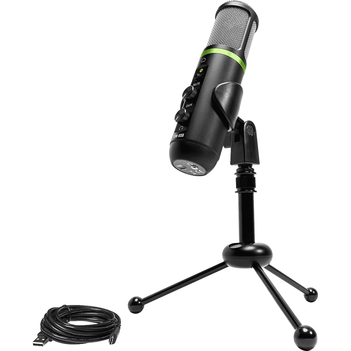 Mackie EM-USB USB Condenser Microphone | USB Microphone with Gain, Mute, and Headphone Volume Controls | Tabletop Tripod | Microphone Clip | Including Recording Software