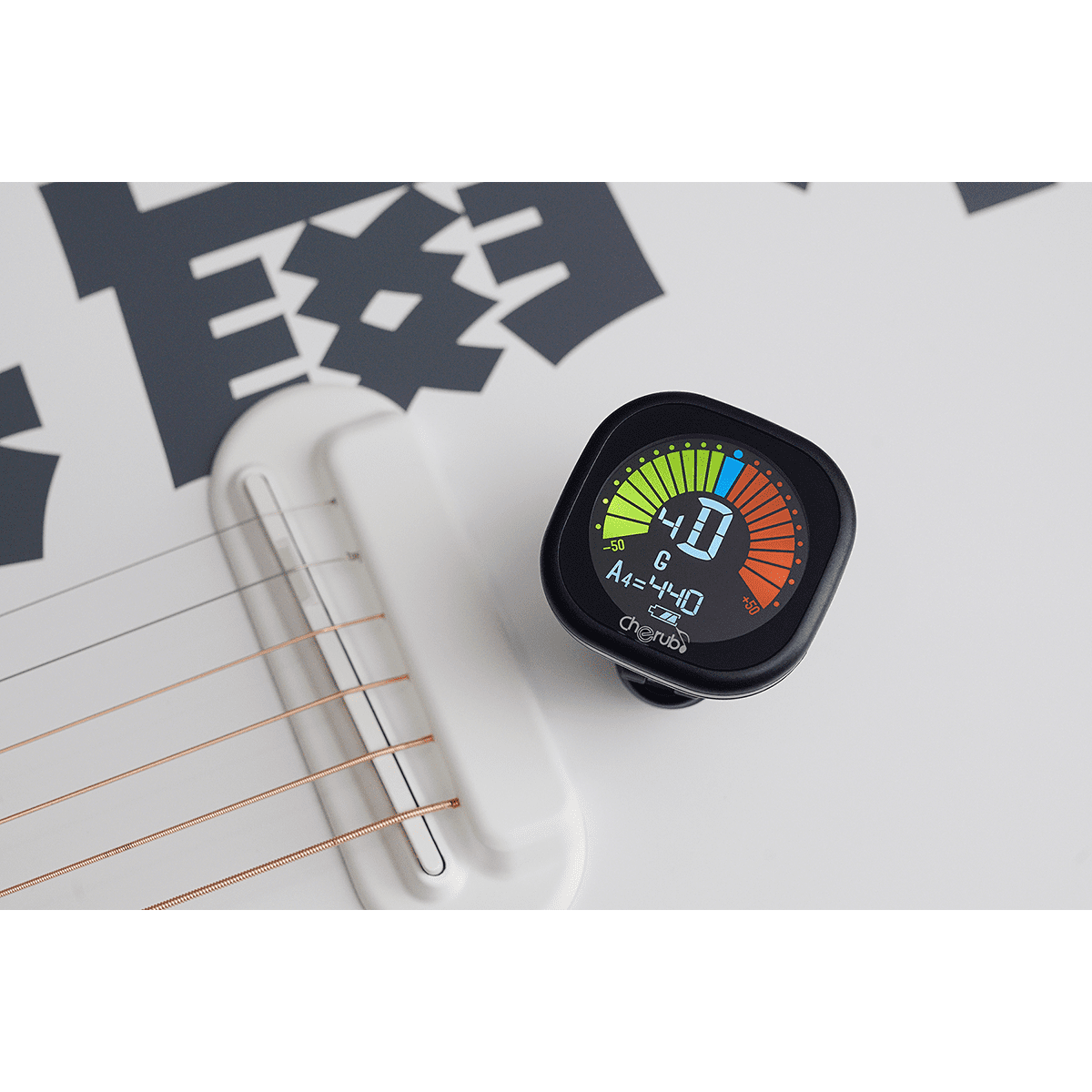 Rechargeable Clip Tuner for Guitar by Cherub | LCD Screen | Auto Power Off | Gray