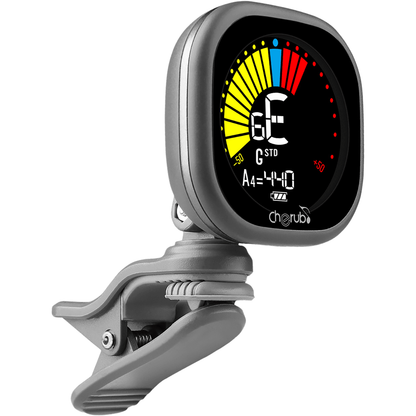 Rechargeable Clip Tuner for Guitar by Cherub | LCD Screen | Auto Power Off | Gray