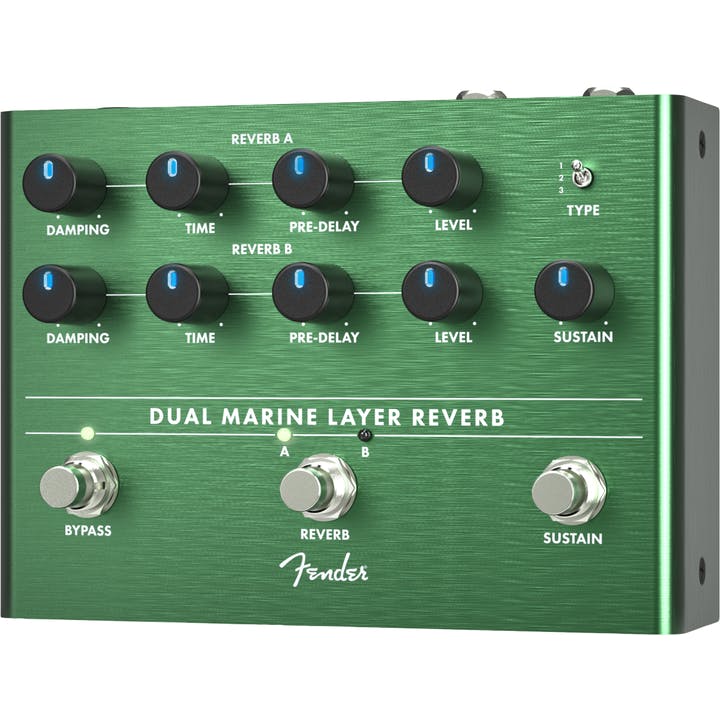 Dual Marine Layer Reverb by Fender | 2 Channel Reverb Effects Pedal | With Sustain Footswitch